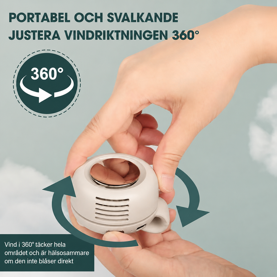 Bärbar mini-fläkt med klämma, 360° vridbar