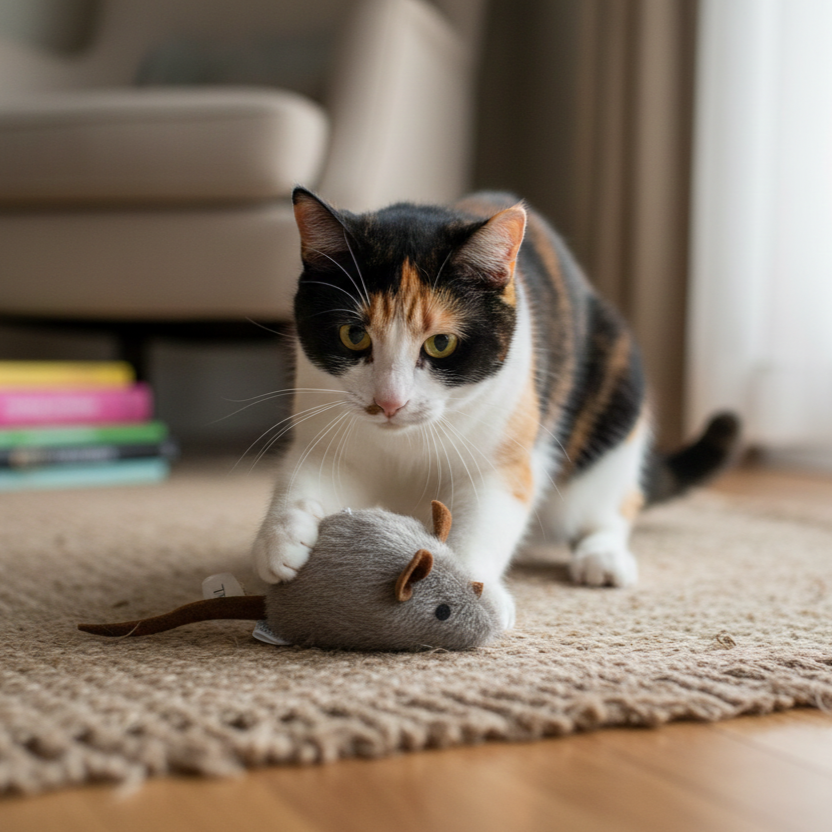 Catfri® SqueakyMouse 1+1 GRATIS: Realistisk Interaktiv Mjuk Kattleksak som Piper