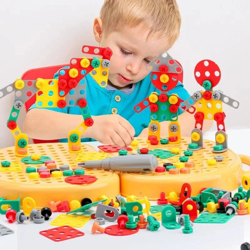 Montessori-inspirerad byggväska med leksaksborrmaskin