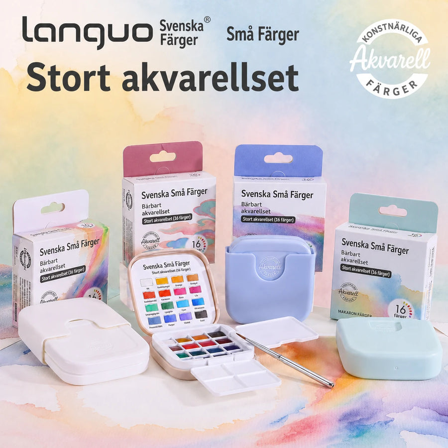 Portabelt miniakvarellset med 16 färger