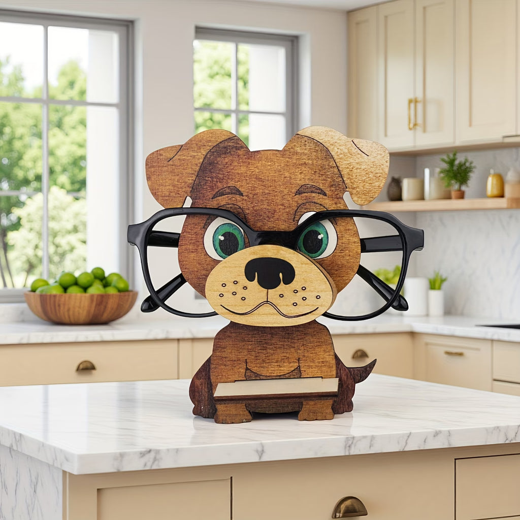 Cute Puppy Glasses Holder - No Assembly Needed, Sturdy Wooden Dog with Expressive Eyes