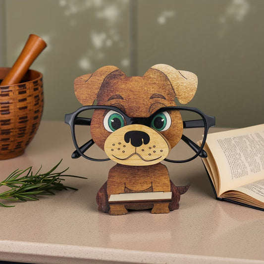 Cute Puppy Glasses Holder - No Assembly Needed, Sturdy Wooden Dog with Expressive Eyes
