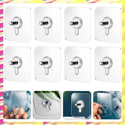 GlideHold® TransparentHook: Extra Stark Genomskinlig Väggkrok - Utan Borrning