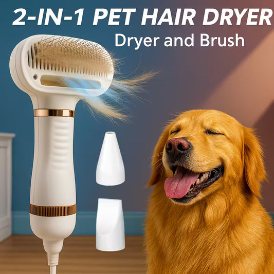 2-In-1 Pet Hair Dryer Featuring a Self-Cleaning Slicker Brush