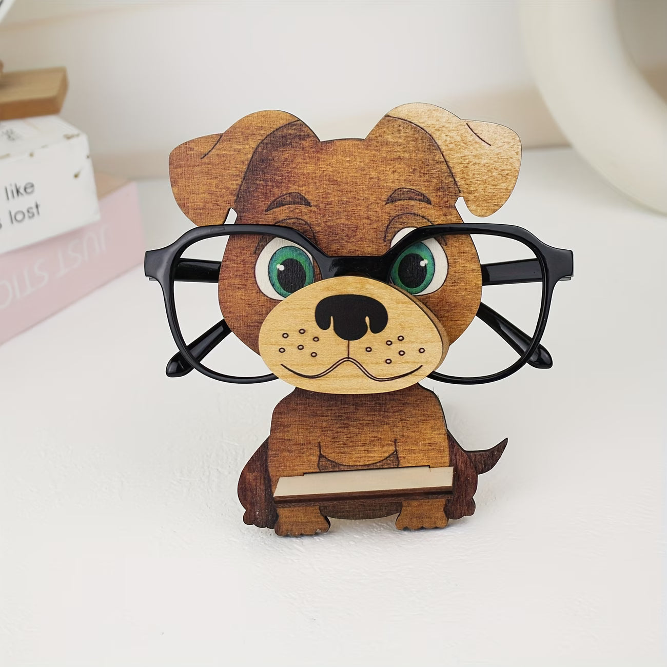 Cute Puppy Glasses Holder - No Assembly Needed, Sturdy Wooden Dog with Expressive Eyes