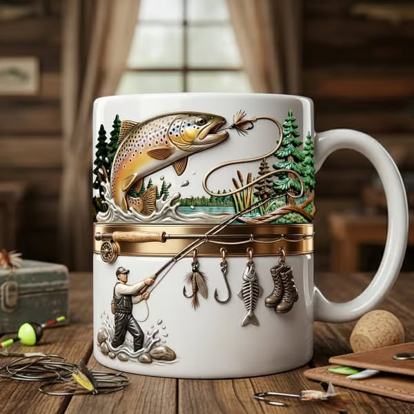 Keramisk kaffemugg med fisktema