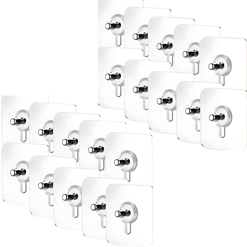 GlideHold® TransparentHook: Extra Stark Genomskinlig Väggkrok - Utan Borrning