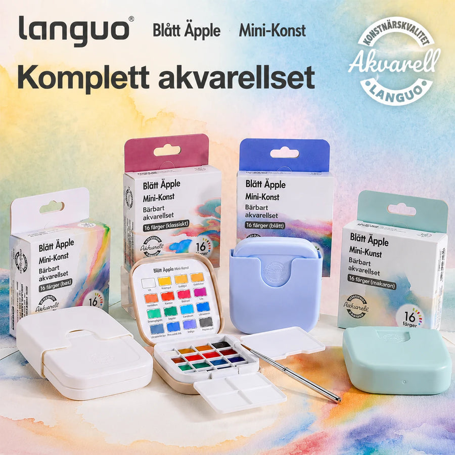 Portabelt miniakvarellset med 16 färger