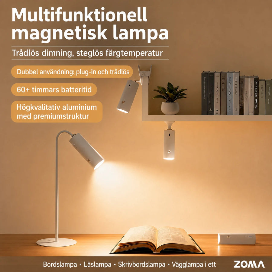 Uppladdningsbar LED-bordslampa med magnetiskt lamphuvud