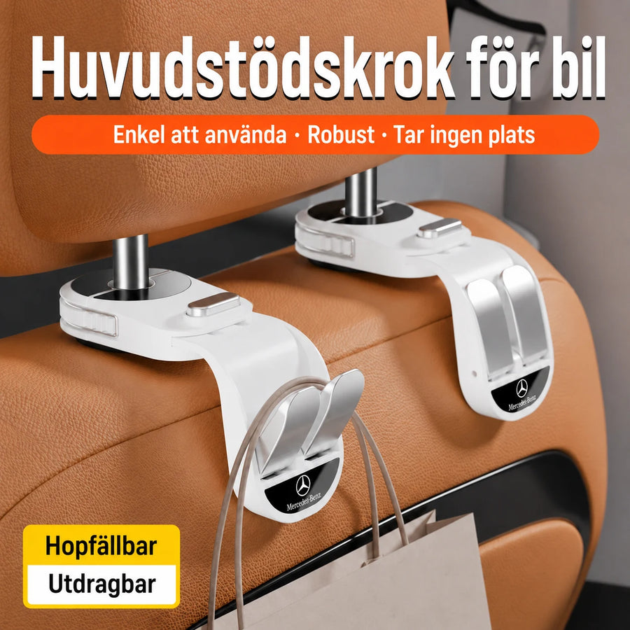 Hopfällbar och utdragbar krok för bilens nackstöd