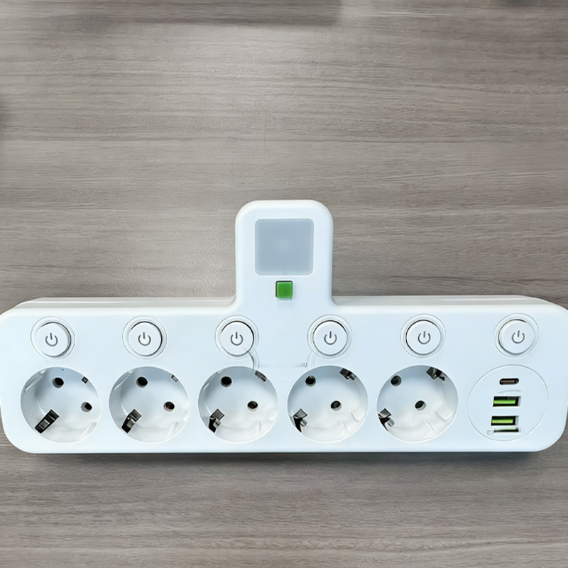 EU-kontaktadapter med 4 uttag, multiport-vägguttag med oberoende strömbrytare och liten nattljusadapter